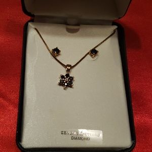 Genuine sapphire diamond necklace earring set